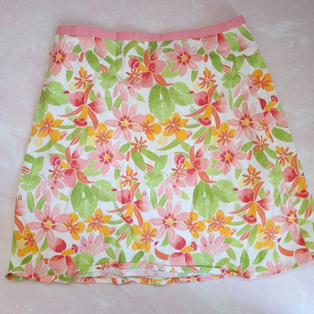 Cherokee girls large 10-12 floral 90s mini skirt cotton short tropical Florida
